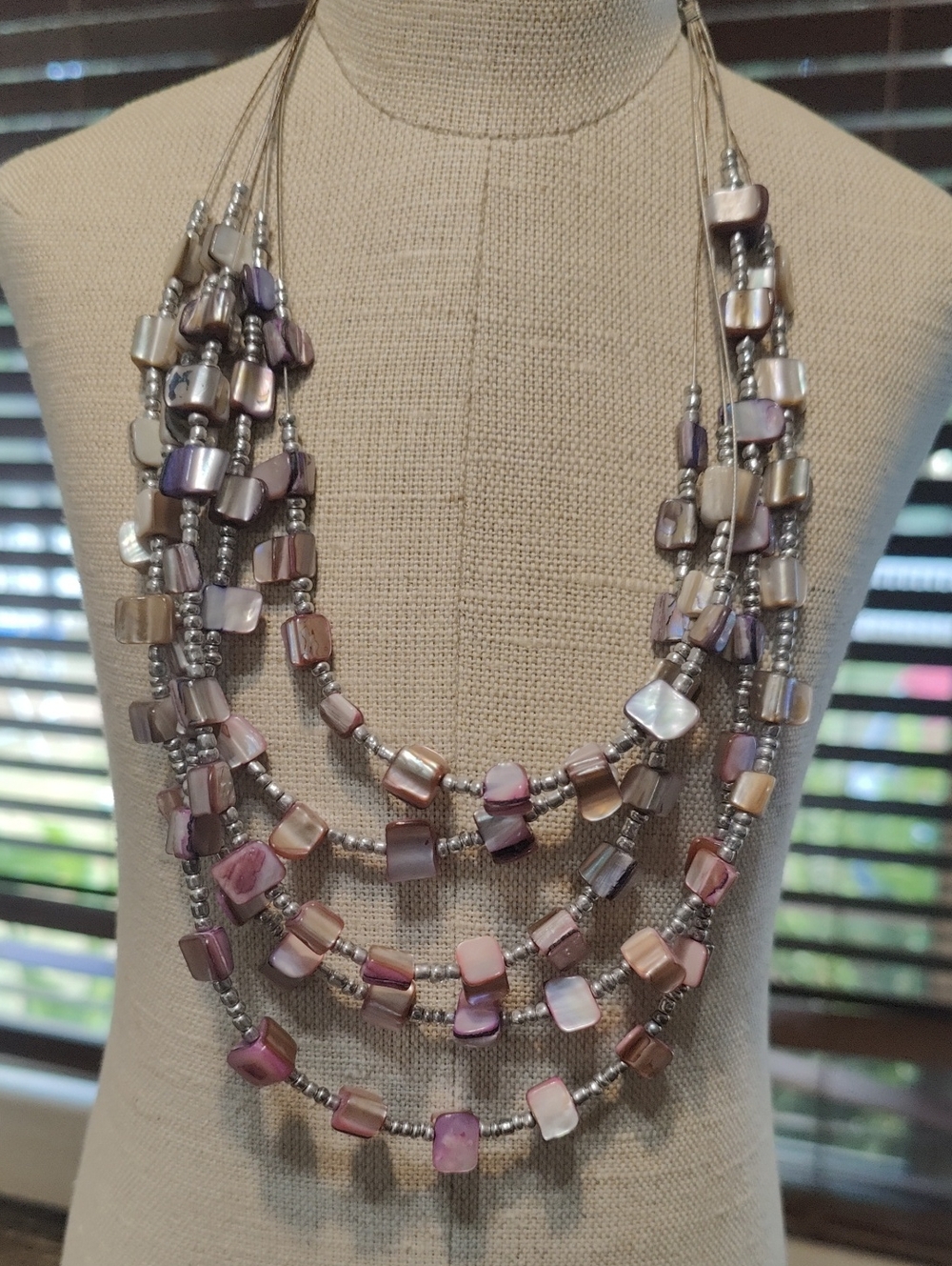 Multi-Strand Iridescent Purple  Shell Necklace